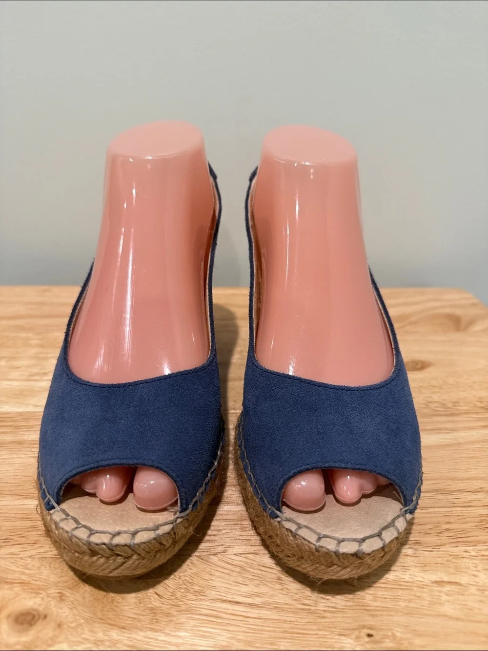 Fabiolas Blue Suede Leather Espadrille Wedge Slingback - Women's Size 38